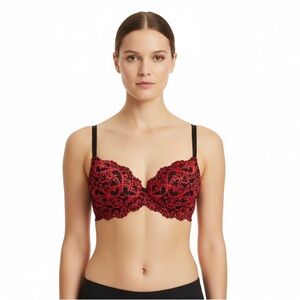 Smart & Sexy 36B Black Red‎ Lace Push-Up Underwire Romance Gothic Coquette Bra